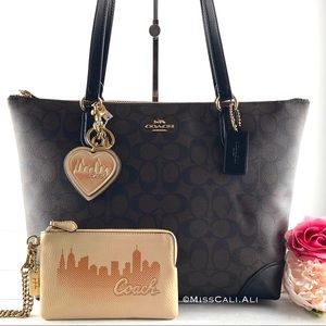 NWT COACH X JENNIFER LOPEZ Heart Charm Keychain + Zip Tote Bag + Wristlet